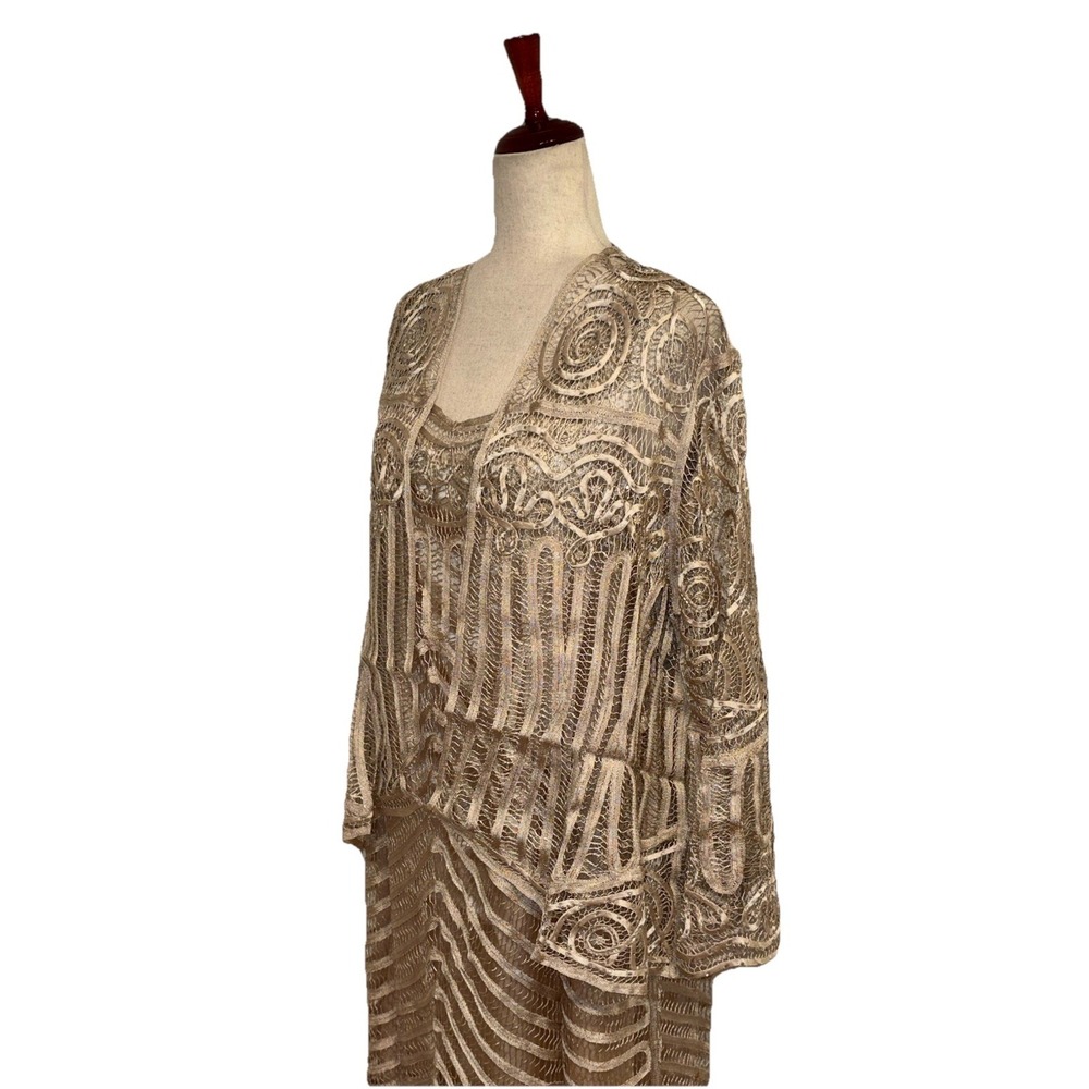 NWT Soulmates D7155 Silk Handcrafted 2 Pc Champagne Crochet Maxi Dress XL $850 - Picture 4 of 16